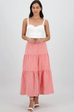 Shasa Midi Skirt with Elastic Waist and Ruffles