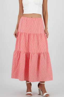 Shasa Midi Skirt with Elastic Waist and Ruffles