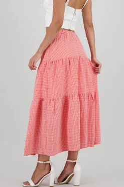 Shasa Midi Skirt with Elastic Waist and Ruffles