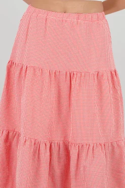 Shasa Midi Skirt with Elastic Waist and Ruffles