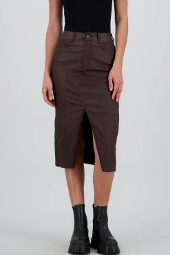 Shasa Midi Skirt with Faux Leather Detail