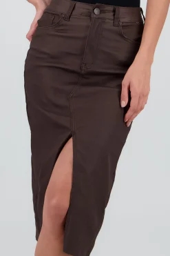 Shasa Midi Skirt with Faux Leather Detail