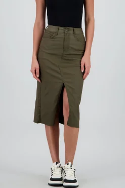 Shasa Midi Skirt with Faux Leather Detail