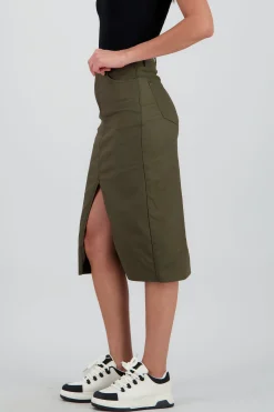 Shasa Midi Skirt with Faux Leather Detail