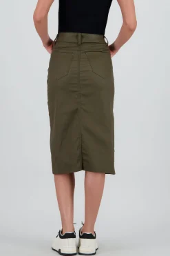 Shasa Midi Skirt with Faux Leather Detail