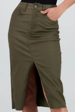 Shasa Midi Skirt with Faux Leather Detail