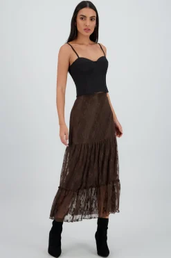 Shasa Midi Skirt with Ruffles and Lace Detail