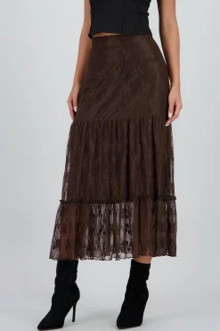 Shasa Midi Skirt with Ruffles and Lace Detail