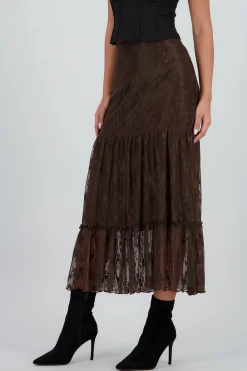 Shasa Midi Skirt with Ruffles and Lace Detail