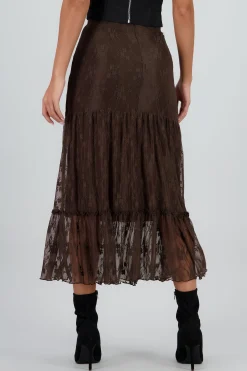 Shasa Midi Skirt with Ruffles and Lace Detail