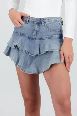 Shasa Mini Denim Skirt Ruffles