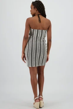 Shasa Mini Halter Dress with Embroidered Flowers