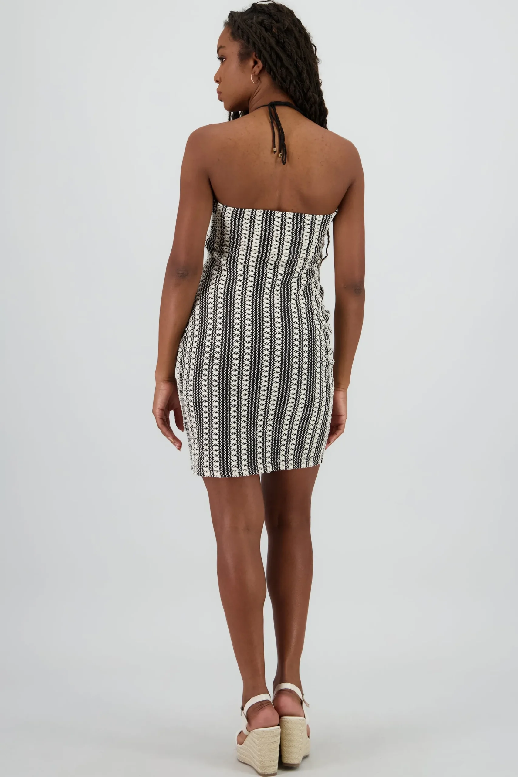 Shasa Mini Halter Dress with Embroidered Flowers
