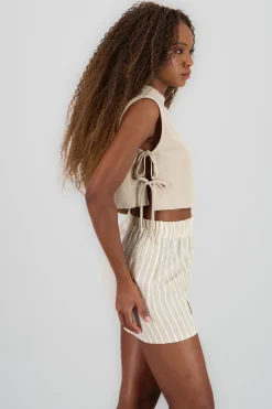 Shasa Mock Neck Side Tie Top