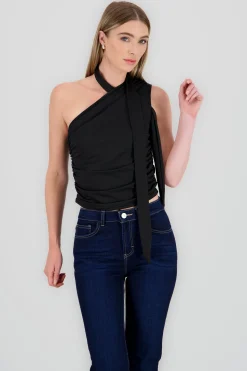 Shasa Neck Detail Asymmetrical Top