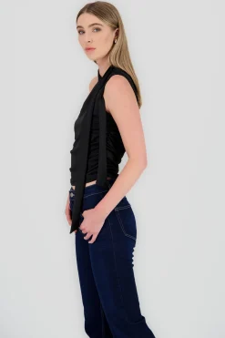 Shasa Neck Detail Asymmetrical Top