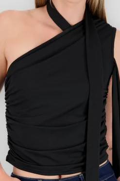 Shasa Neck Detail Asymmetrical Top