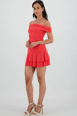 Shasa Off Shoulder Draped Ruffle Dress
