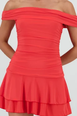 Shasa Off Shoulder Draped Ruffle Dress