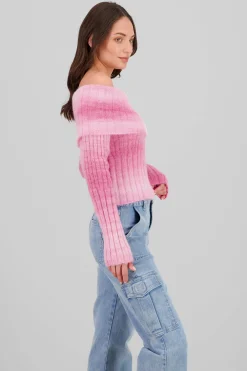 Shasa Off Shoulder Gradient Sweater