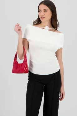Shasa Off Shoulder Knitted Top with Floral Detail
