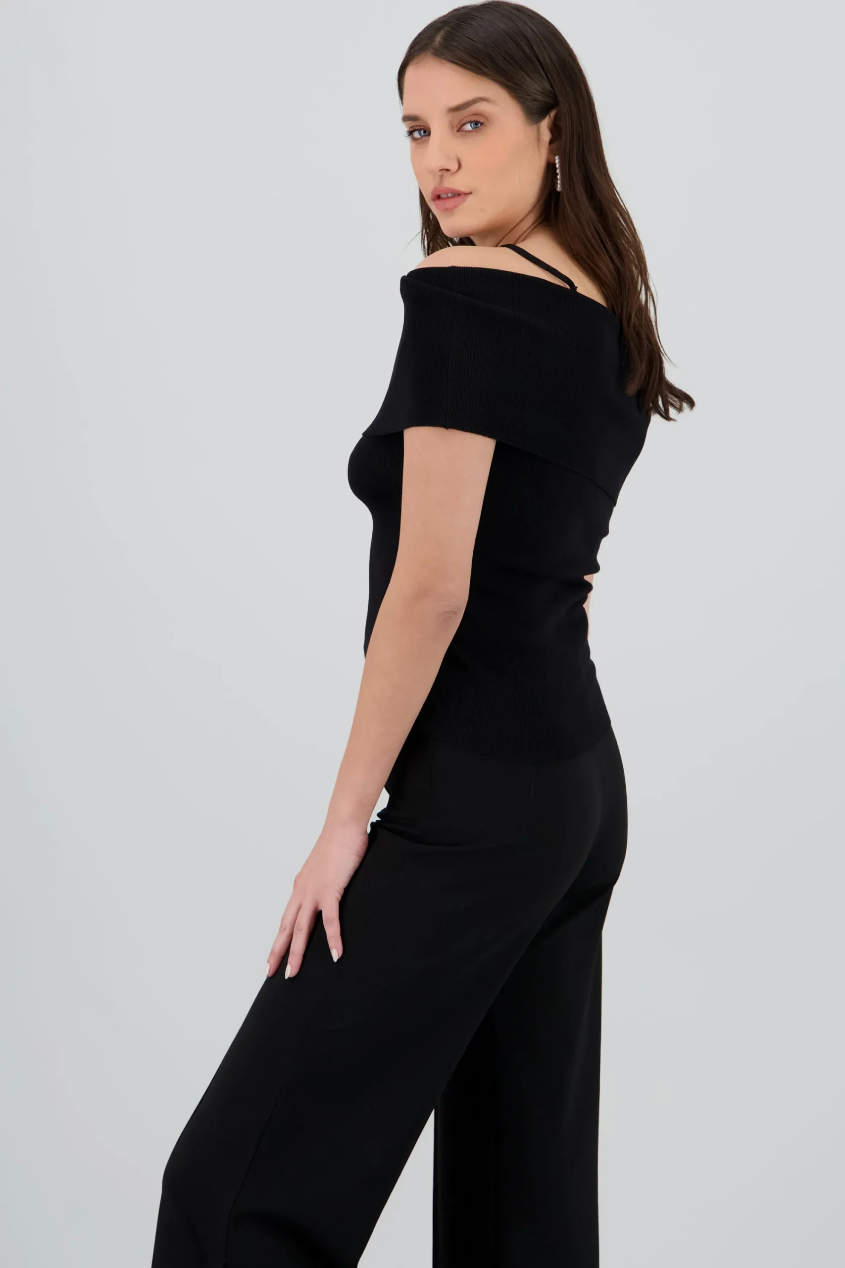 Shasa Off Shoulder Knitted Top with Floral Detail