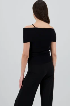 Shasa Off Shoulder Knitted Top with Floral Detail