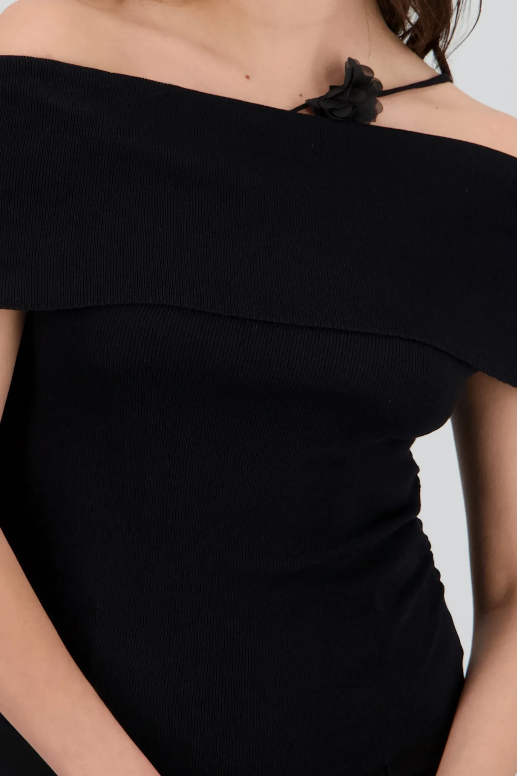Shasa Off Shoulder Knitted Top with Floral Detail