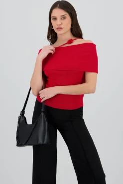 Shasa Off Shoulder Knitted Top with Floral Detail
