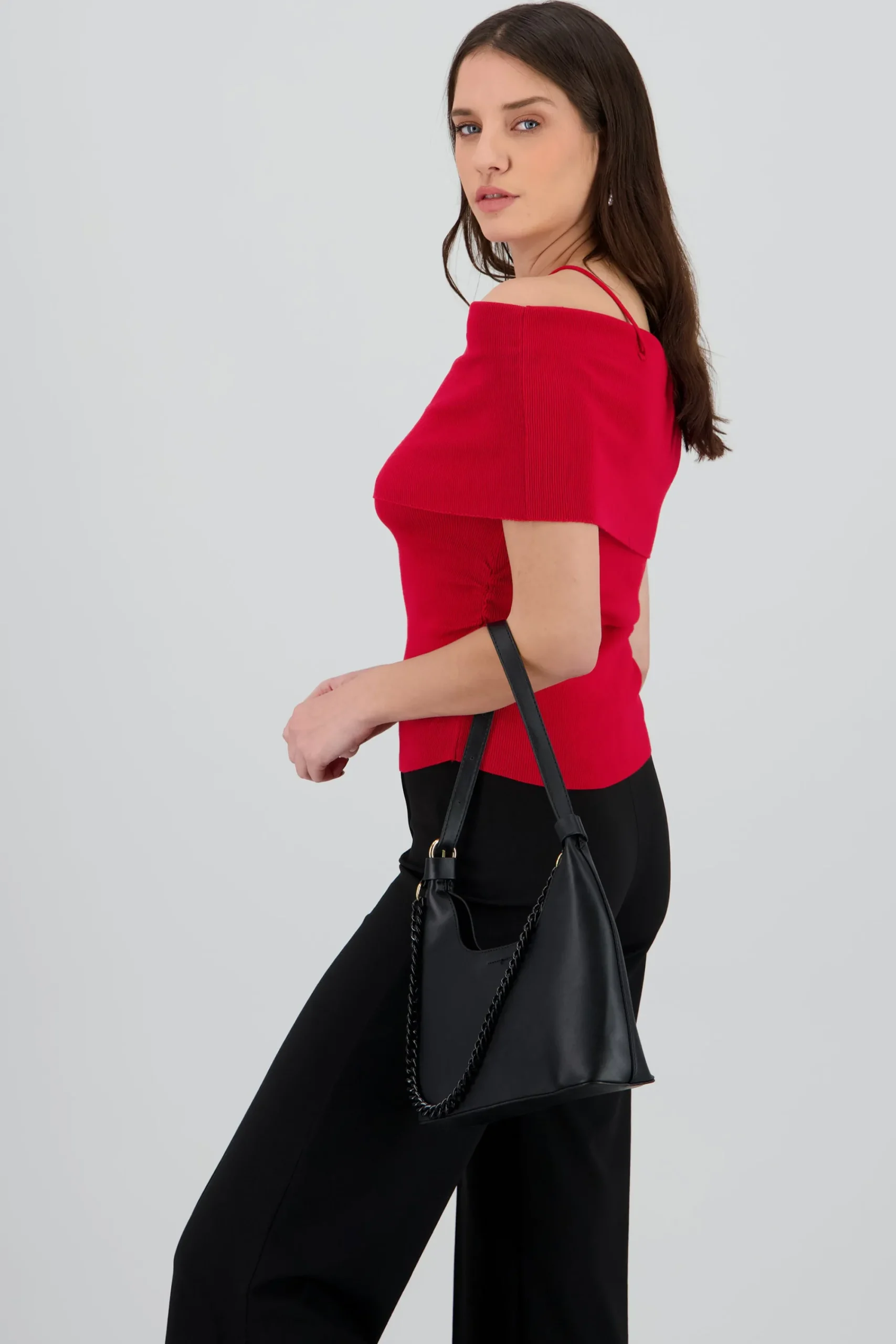 Shasa Off Shoulder Knitted Top with Floral Detail