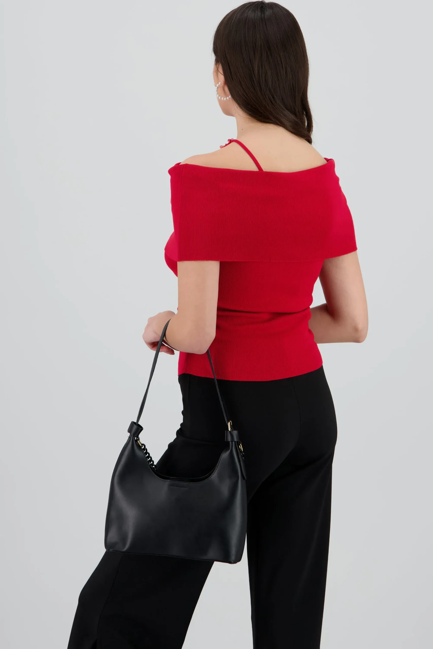 Shasa Off Shoulder Knitted Top with Floral Detail