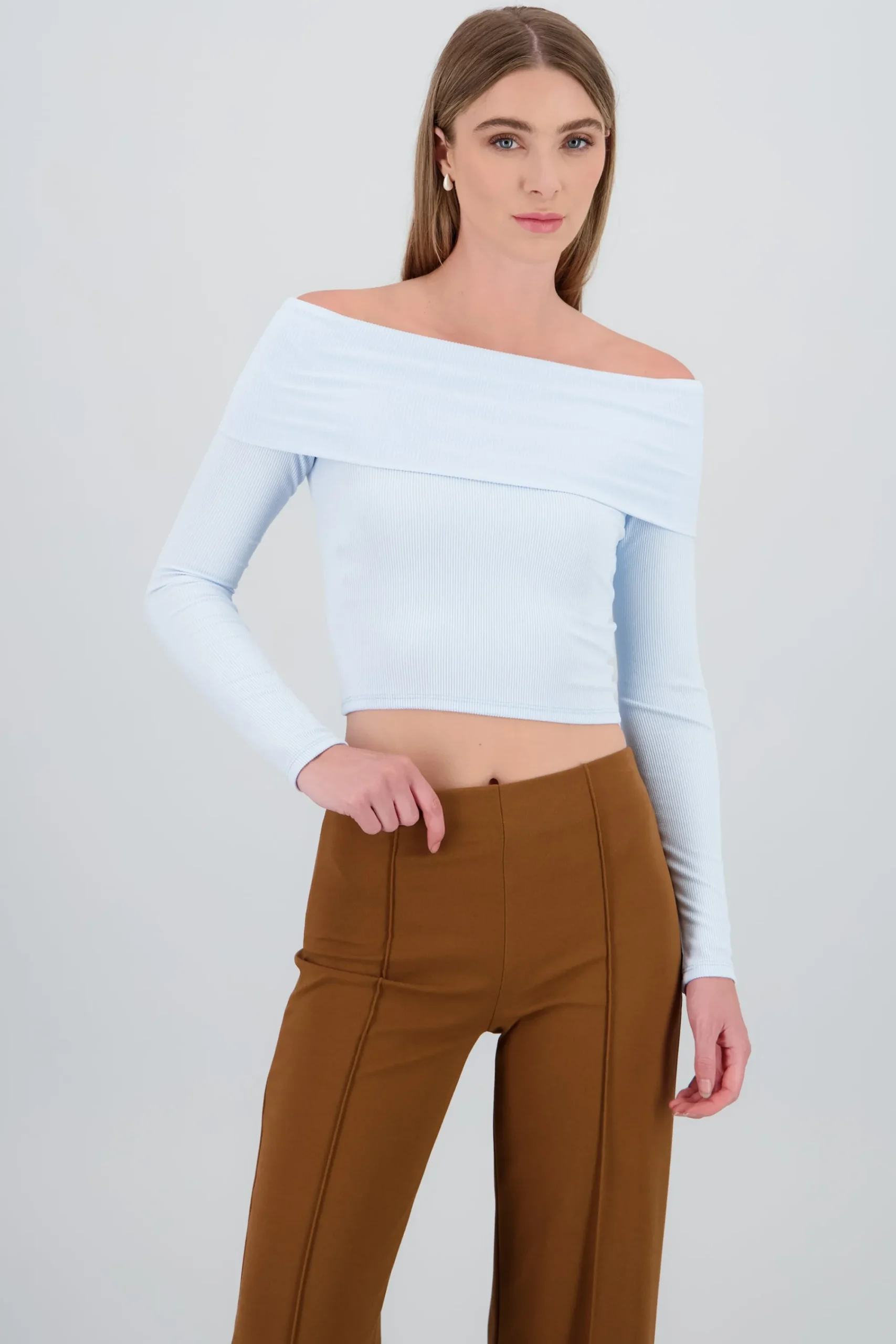 Shasa Off Shoulder Long Sleeve Ribbed Top