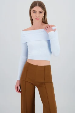 Shasa Off Shoulder Long Sleeve Ribbed Top