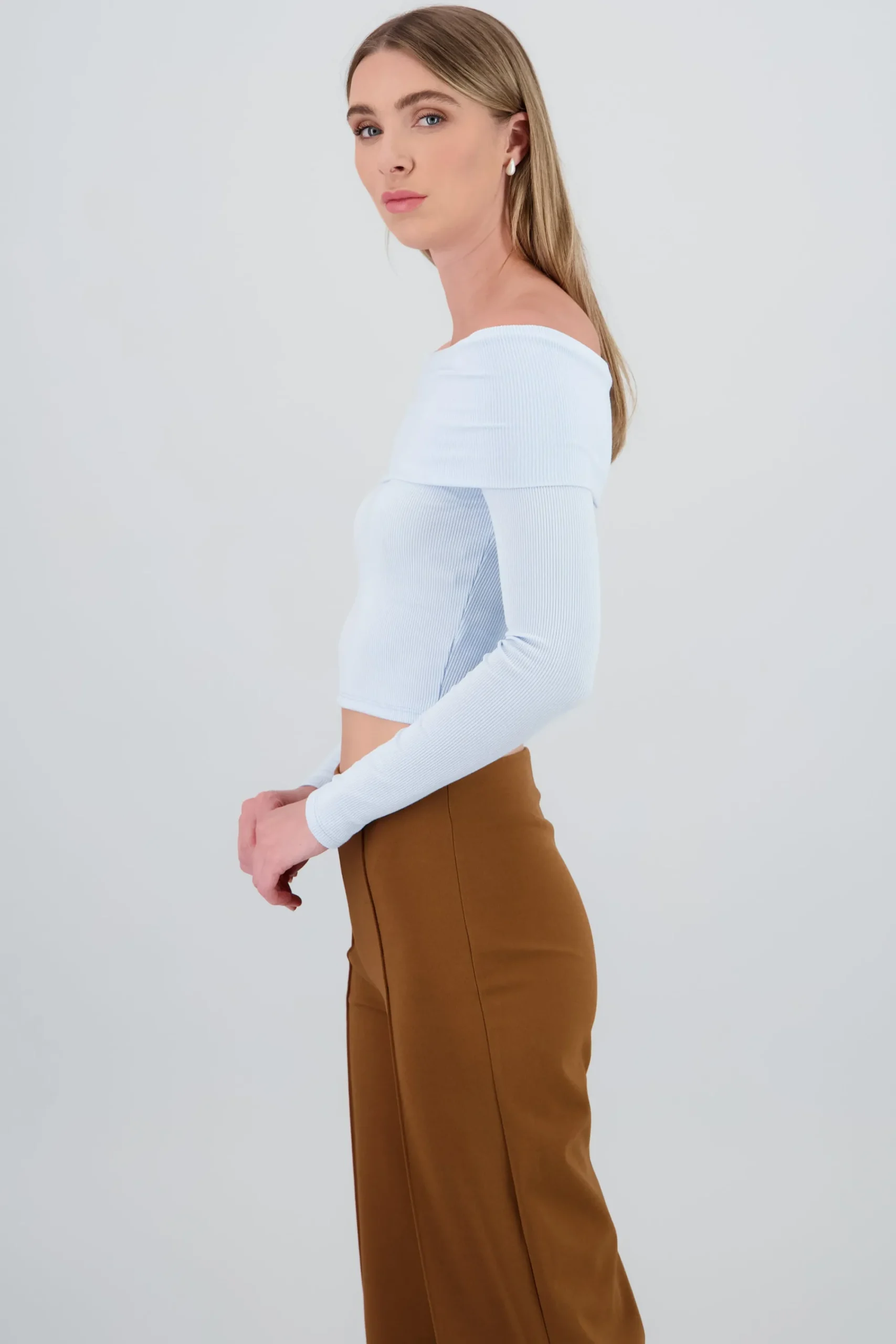 Shasa Off Shoulder Long Sleeve Ribbed Top