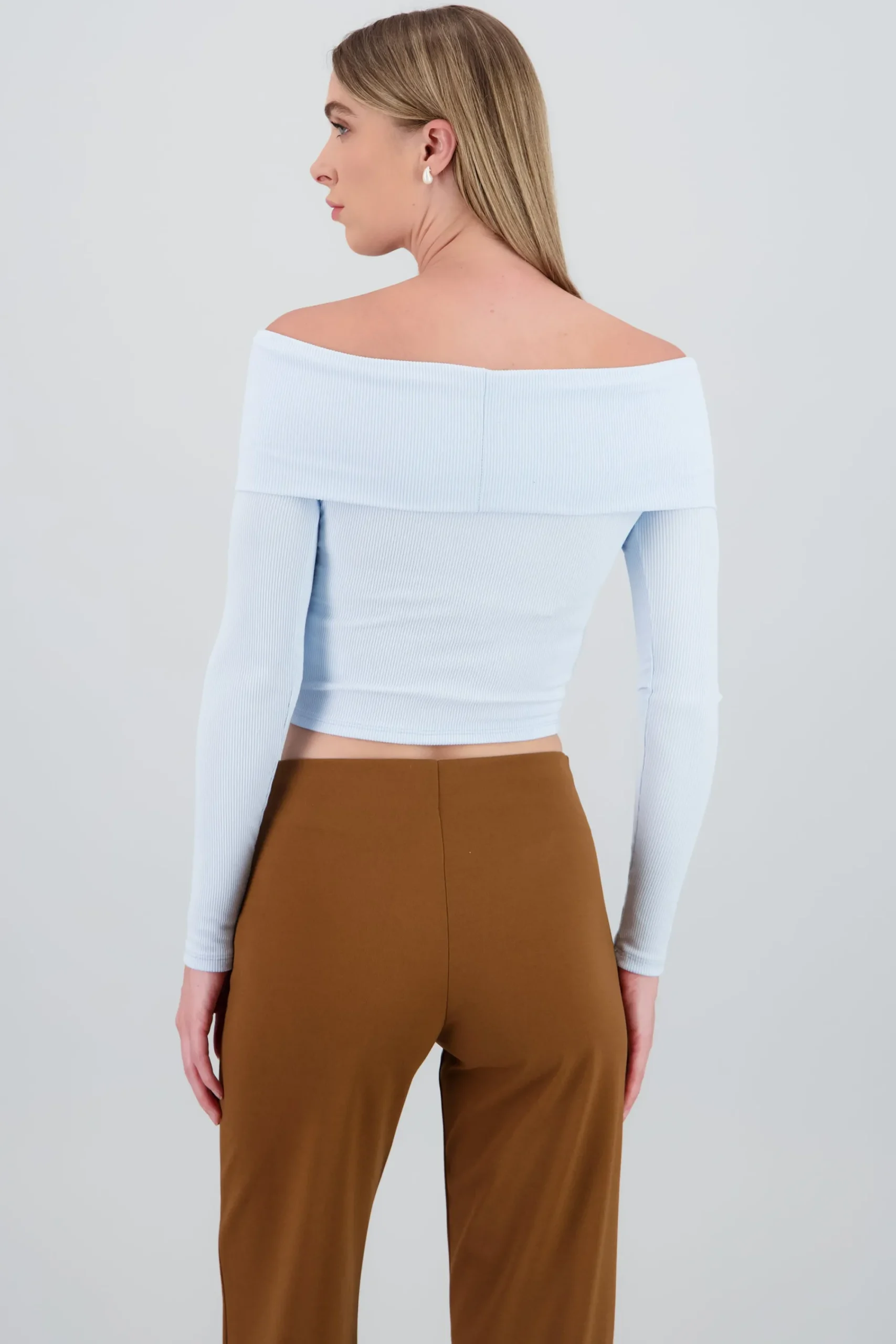 Shasa Off Shoulder Long Sleeve Ribbed Top