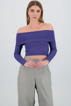 Shasa Off Shoulder Long Sleeve Ribbed Top