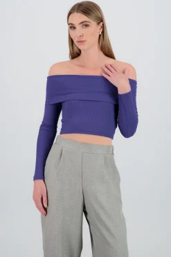 Shasa Off Shoulder Long Sleeve Ribbed Top