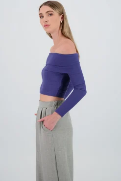 Shasa Off Shoulder Long Sleeve Ribbed Top