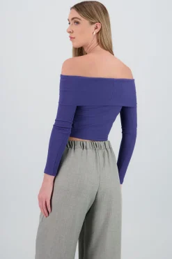 Shasa Off Shoulder Long Sleeve Ribbed Top