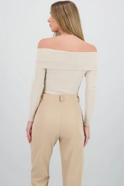 Shasa Off Shoulder Long Sleeve Ribbed Top