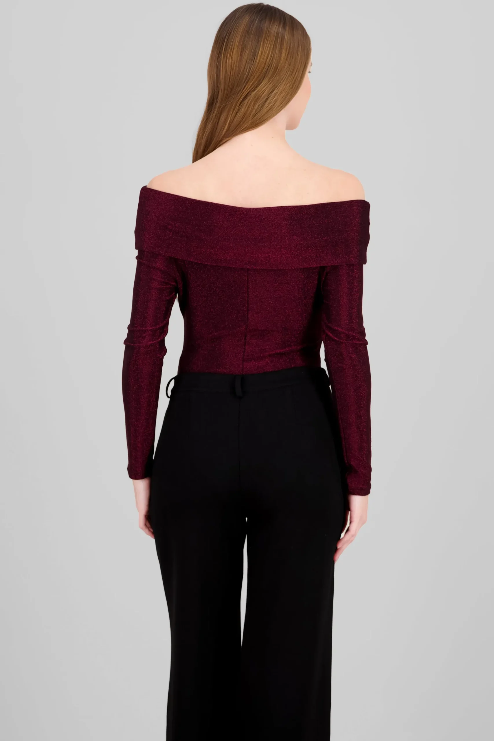Shasa Off Shoulder Long Sleeve Sparkle Bodysuit
