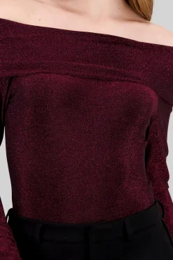 Shasa Off Shoulder Long Sleeve Sparkle Bodysuit