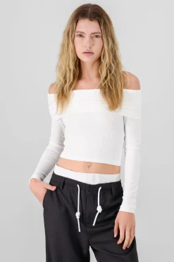 Shasa Off Shoulder Long Sleeve Ribbed Top