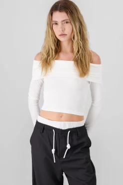 Shasa Off Shoulder Long Sleeve Ribbed Top