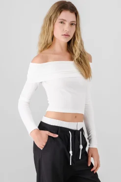 Shasa Off Shoulder Long Sleeve Ribbed Top