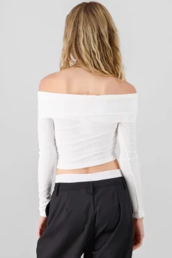 Shasa Off Shoulder Long Sleeve Ribbed Top