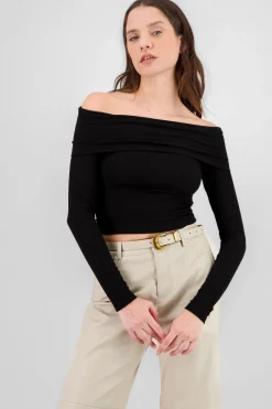 Shasa Off Shoulder Long Sleeve Ribbed Top
