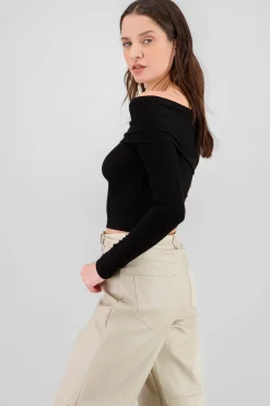Shasa Off Shoulder Long Sleeve Ribbed Top