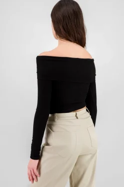 Shasa Off Shoulder Long Sleeve Ribbed Top