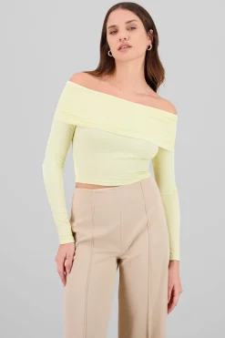 Shasa Off Shoulder Long Sleeve Ribbed Top